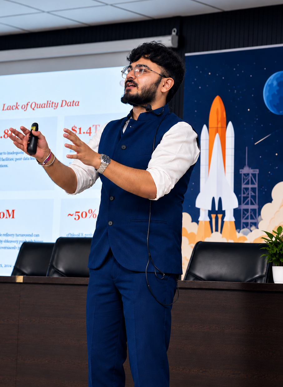 Srijan teaching on stage